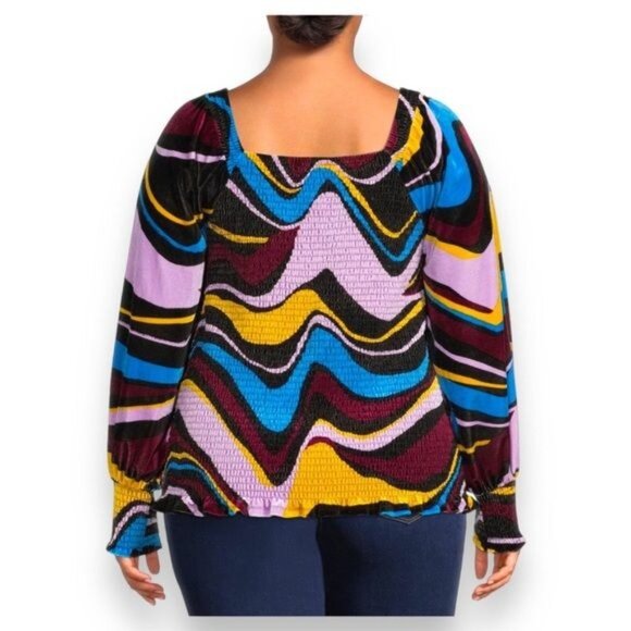 Terra & Sky Women’s Plus Size Velvet Smock Top, Multicolor, size 3X - Picture 2 of 11